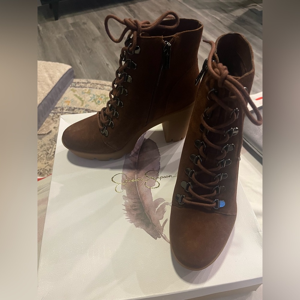 Jessica Simpson suede lace up boots.